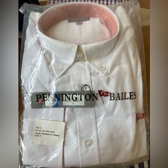 PENNINGTON & Bailes Oxford White/Orange L/S Flip Cuff Button Down Shirt Men M - Picture 1 of 4